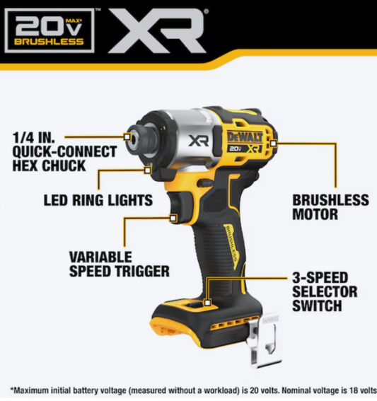 DeWalt DCF845 20V MAX XR Brushless 3-Speed 1/4 in. Impact Driver – Tool Only – New Open Box