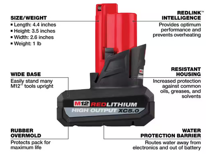 Milwaukee 48-11-2450R M12 REDLITHIUM HIGH OUTPUT XC 5.0 Battery Pack (2-Pack) – Factory Sealed