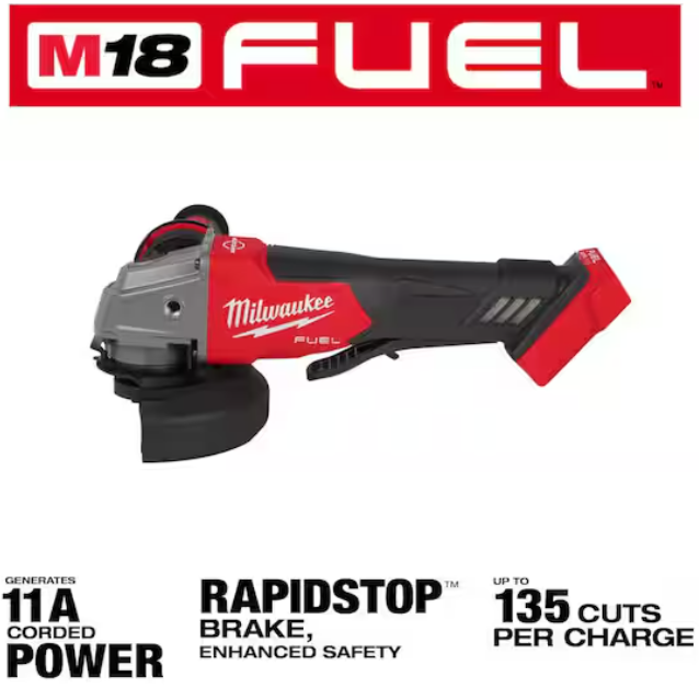 Milwaukee 2880-20 M18 FUEL 4-1/2 in. / 5 in. Brushless Angle Grinder with Paddle Switch – Tool Only – Factory Sealed
