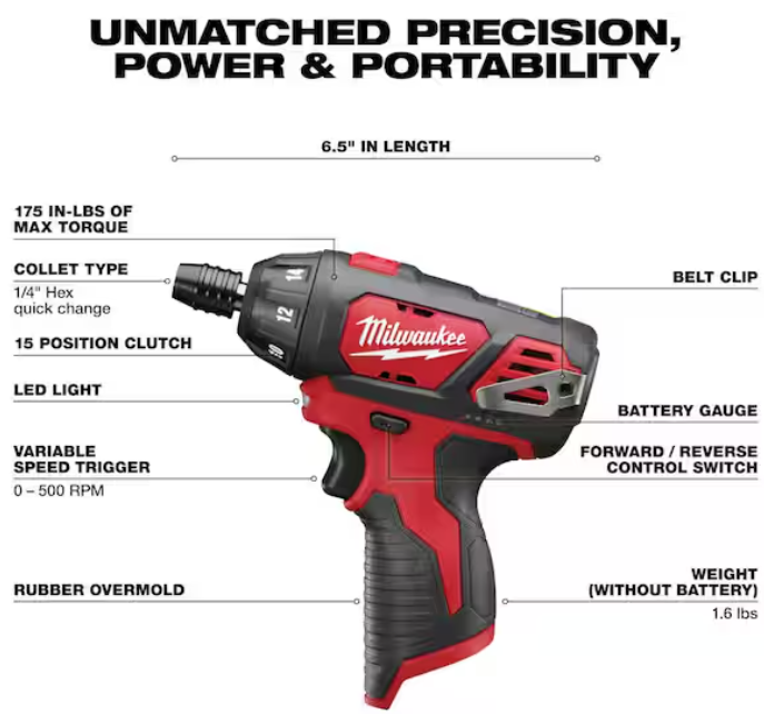 Milwaukee 2401-20 M12 1/4 in. Hex Cordless Screwdriver – Tool Only – New Open Box