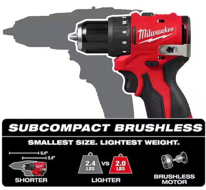 Milwaukee 3401-20 M12 Brushless Subcompact 3/8 in. Drill Driver – Tool Only – New Open Box