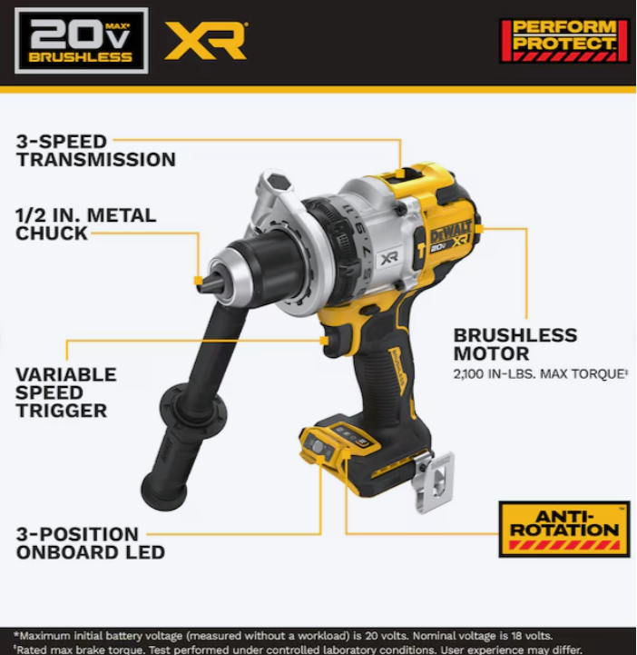 DeWalt DCD1007 20V MAX XR Brushless Hammer Drill/Driver – Tool Only – New Open Box